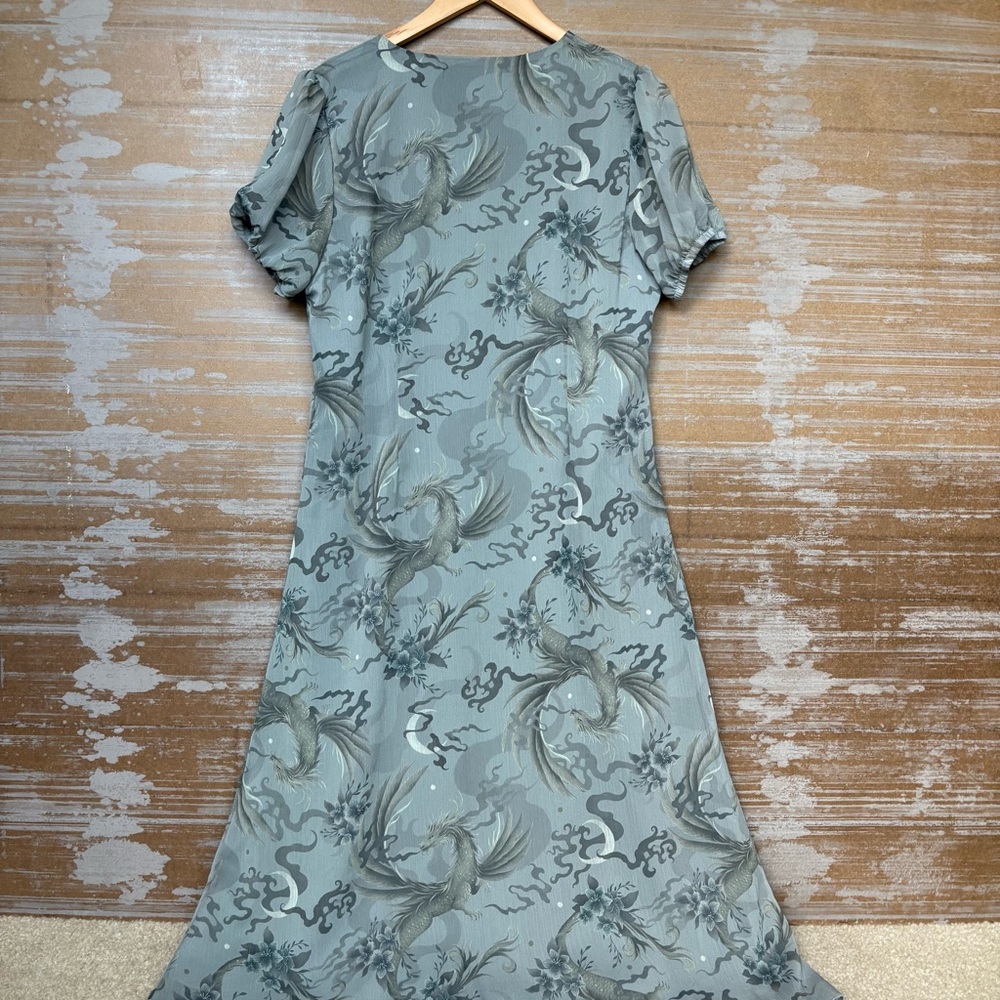 Disturbia Sapphira Dragon Print Button Up Midi Dress Whimsy Goth Womens 10 - Picture 4 of 6